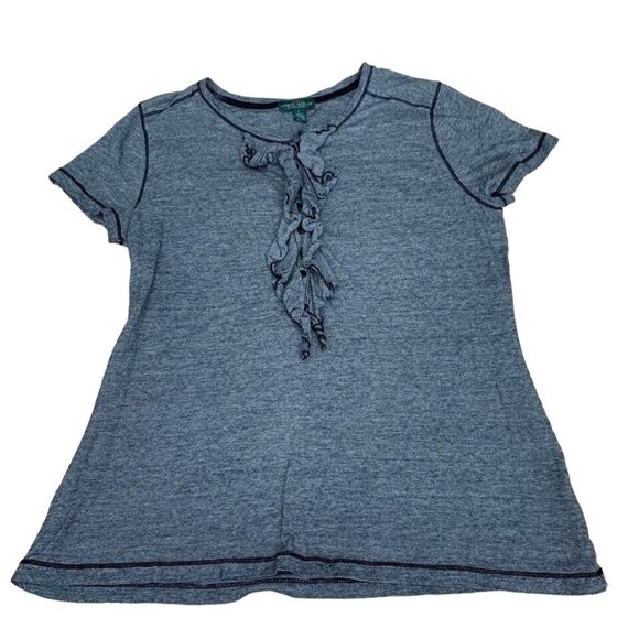 Lauren Ralph Lauren Henley Shirt Women’s Size Large T-Shirt Boho Trim Gray - Picture 1 of 5